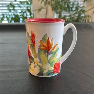 Floral Hawaiian Mug with Red Interior